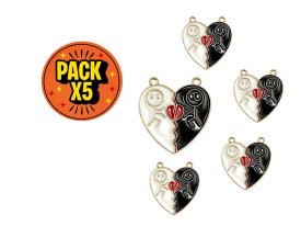 Dije Esmaltado Divisible Corazon Blanco y Negro